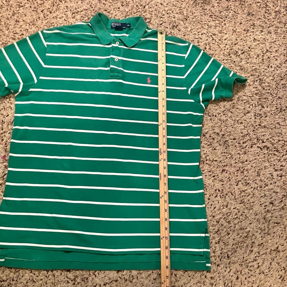 Vintage‎ Polo Ralph Lauren Polo Shirt Mens XL Green White Stripe Classic Cotton - Picture 8 of 9